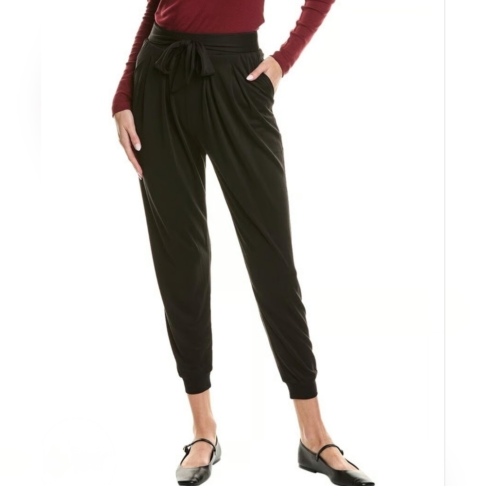 Area Stars Rayon Pleat Jogger Pants with Tie Belt & Pockets, Black, Women's Med